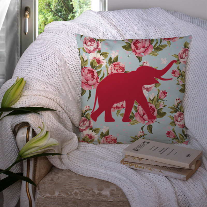 Coussin décoratif intérieur/extérieur bleu roses éléphant shabby, H 18 po x l 18 po x P 5,5 po