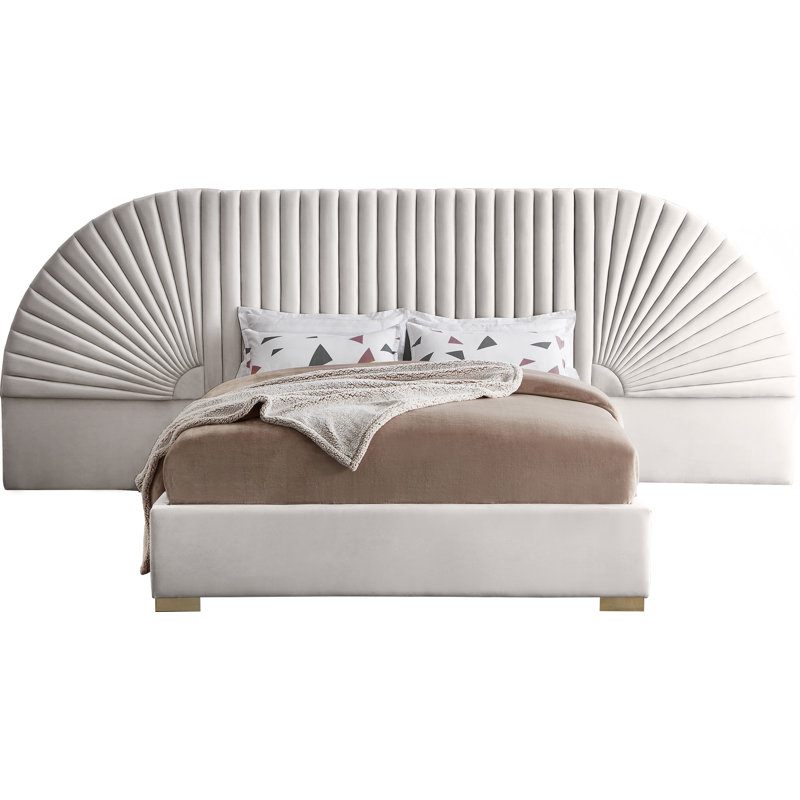 Upholstered Panel Bed, Queen, Cream Velvet