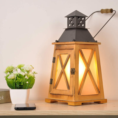 Vintage 16" Wood Lanterns Table Lamp With Switch