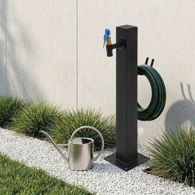 Robinet de jardin noir à colonne carrée avec robinet à fixation au sol en acier inoxydable et robinet en cuivre massif pour cour intérieure Park Yard