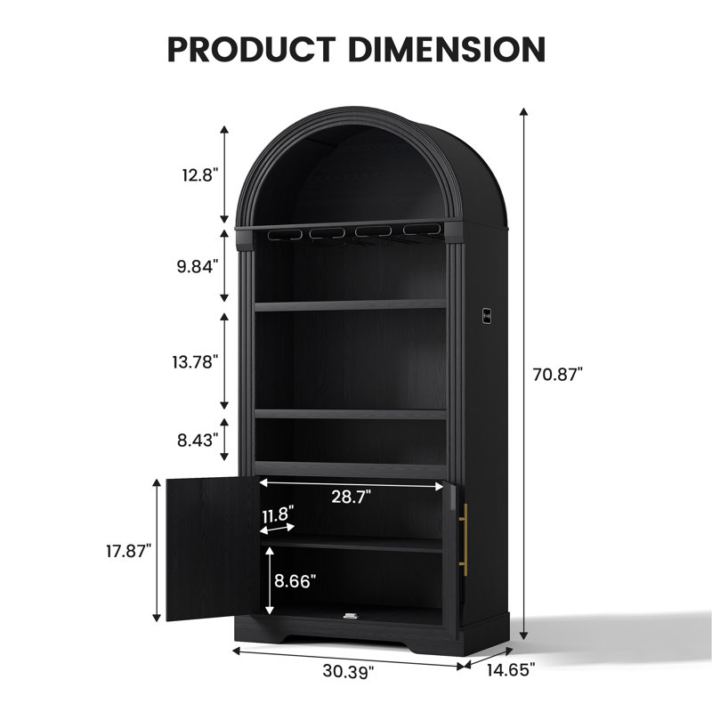 71''H Arch Wine Cabinets With Wine Glass Holder & Wine Rack, Bar Liquor Cabinets With Led Light & Motion Sensor, Black