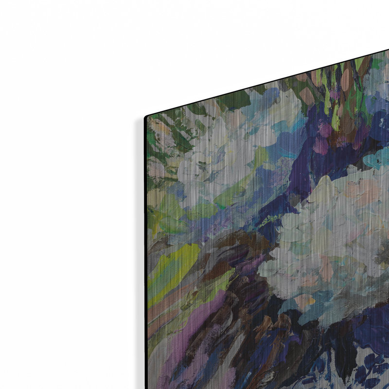 Art mural luxueux en métal «Hydrangea Chinoiserie 2» par Jeanette Vertentes, 12 po x 12 po