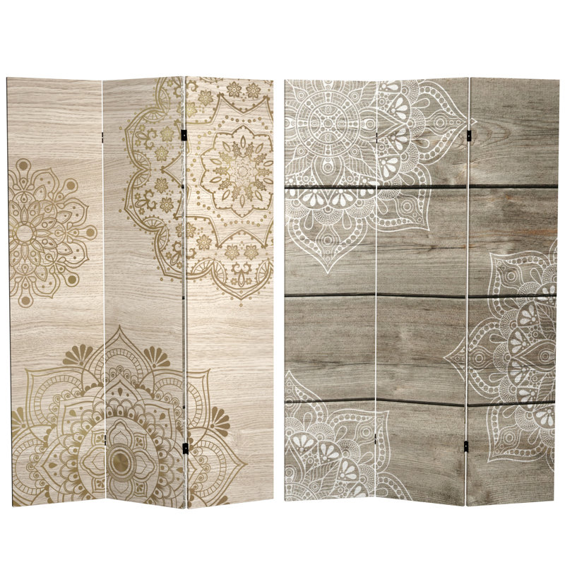 6 Ft. Tall Double Sided Mandala On Oak Canvas Room Divider, 6ft Tall