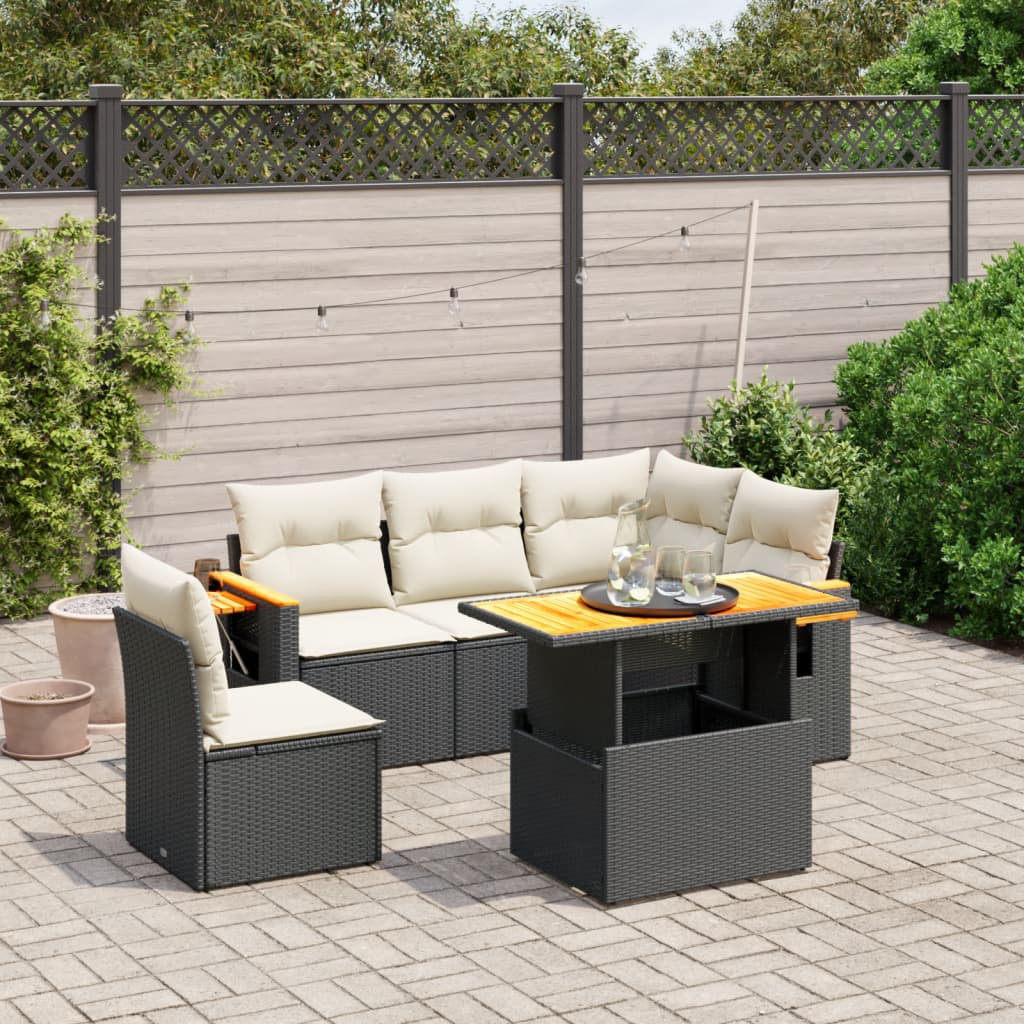 Vidaxl 6-Tlg. Garten-Sofagarnitur mit Kissen Schwarz Polyrattan