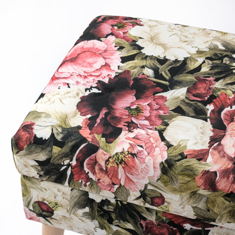 Chowk Velvet Upholstered Storage Bench, Beige/Pink/Green, 49" H x 100" W x 30" D