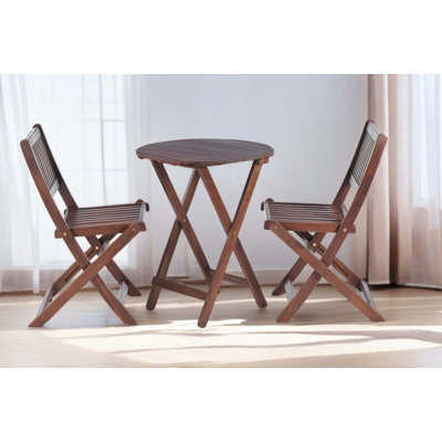 Ensemble bistro 3 pièces en bois d'acacia, mobilier de patio pliant en bois pour terrasse de jardin avec 1 table basse et 2 chaises pliantes
