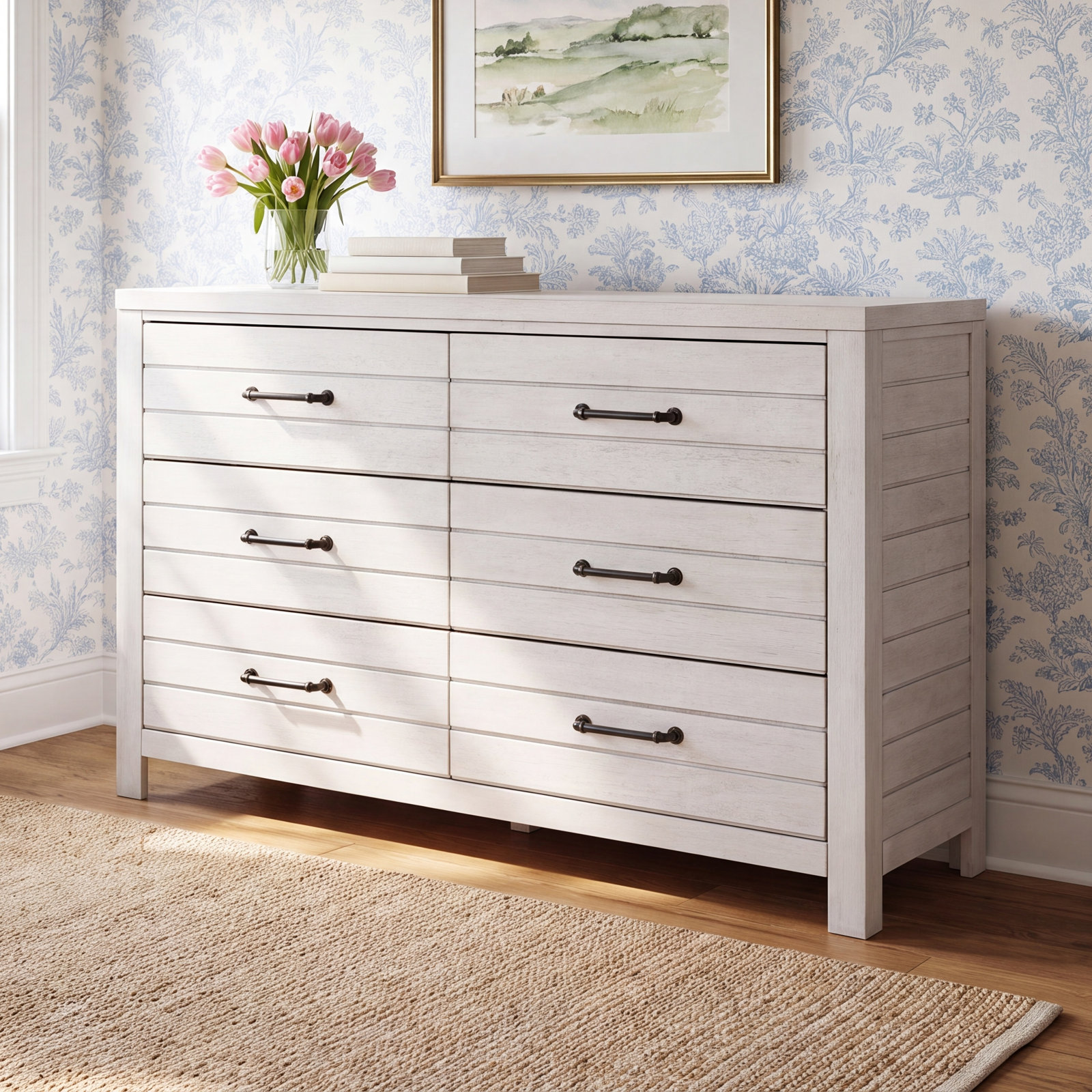 Tyson 6 Drawer 54'' W Dresser, Stone Path White