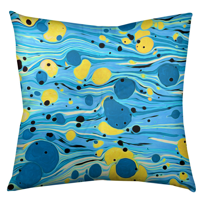 Coussin de plancher tourbillons, 26 po x 26 po, Bleu / Jaune