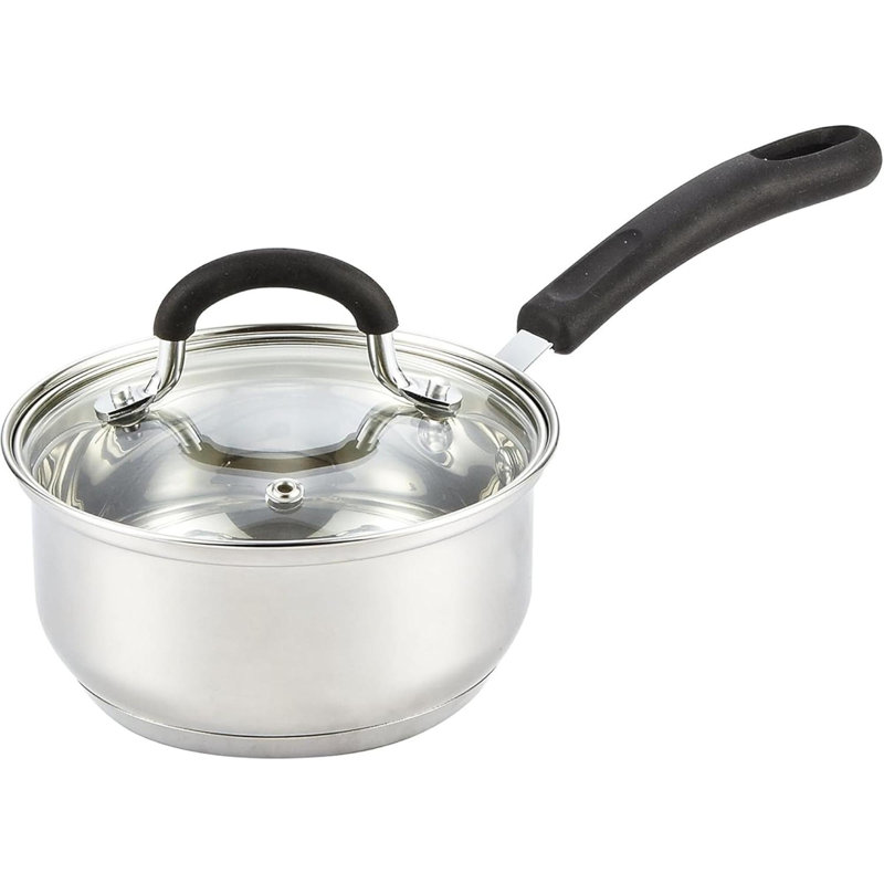 Casserole à sauce avec couvercle 1 pte en acier inoxydable, poignée qui reste froide, argent, 5.5"