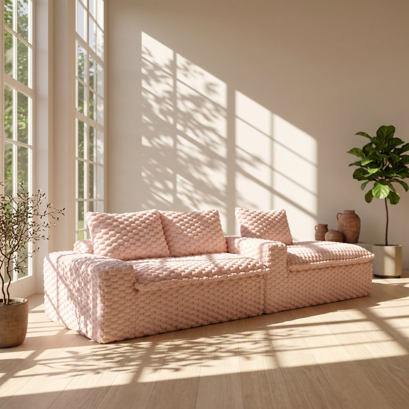 Canapé modulaire inclinable en velours l 95,7 po x P 60,24 po Turtle, Pink Boucle, Right Hand Facing