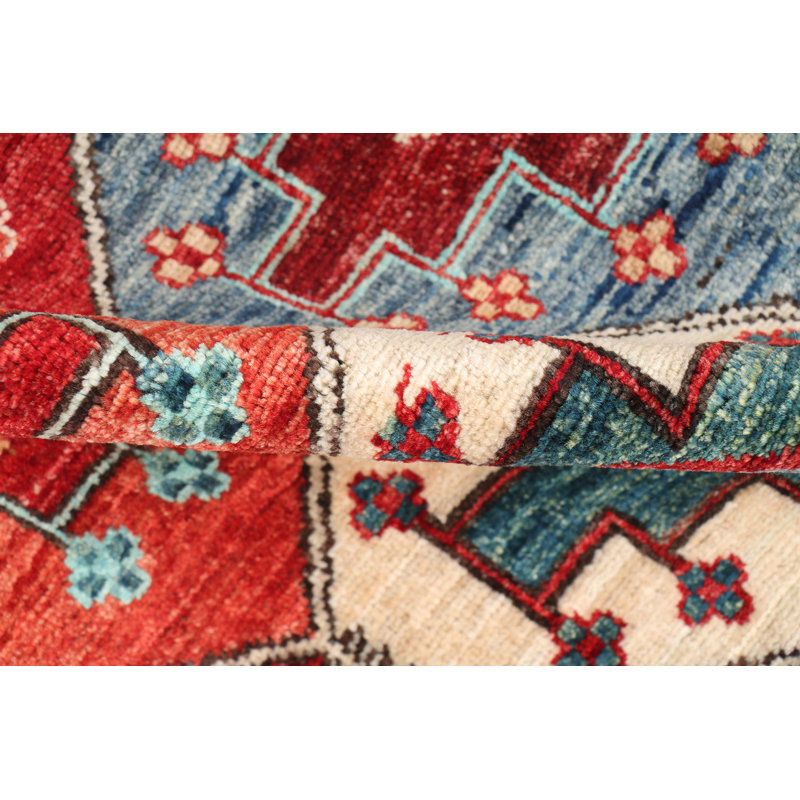Tapis bleu marine et rouge noué à la main de haute qualité