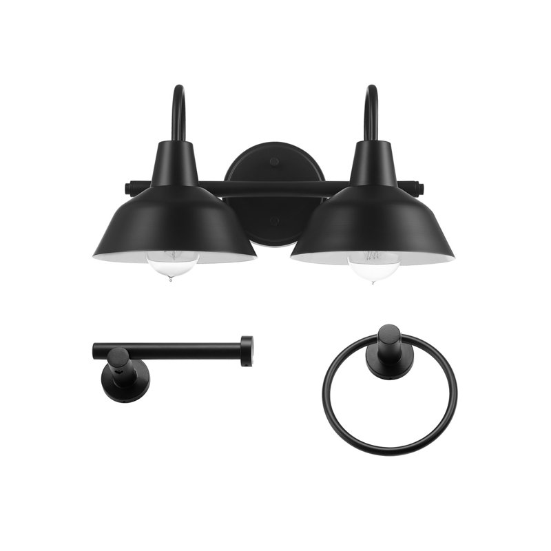 Ensemble de salle de bain 3 pièces 3 lumières noir mat avec meuble-lavabo 15,5 "