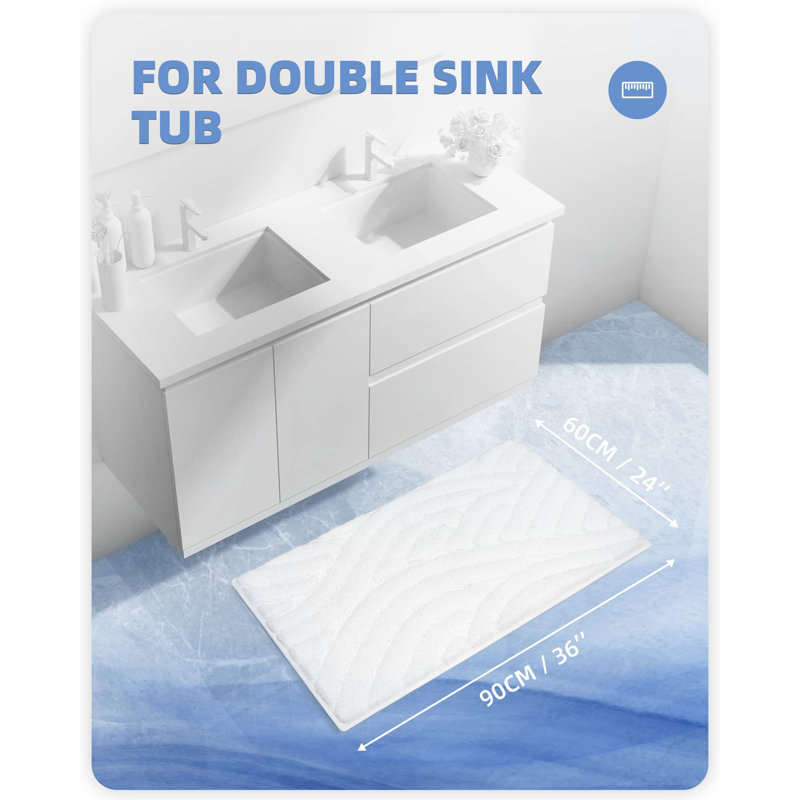 Annakiya Microfiber / Microsuede Non-Slip Bath Rug, White, 20"W x 51"L