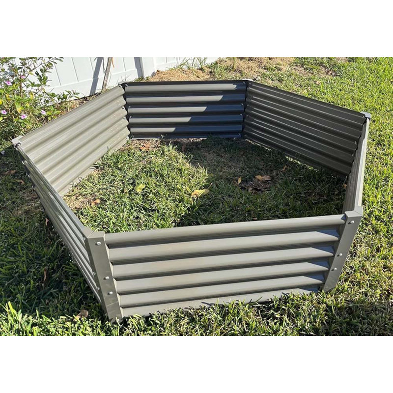 Gray Metal Hexagon Raised Garden Bed Planter Box For Planting Vegetables Flowers (70 In. L X 60 In. W X 18 In. H), Gray, 1
