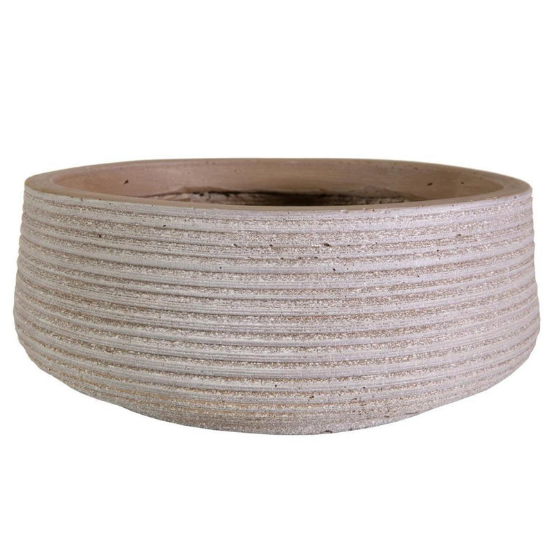 Ribbed Reinforced Stone Bowl Planter, Frostproof Lightweight Outdoor Plant Pot, Bonsai Pot, Garden Planter with Drainage Holes, Shallow Planter