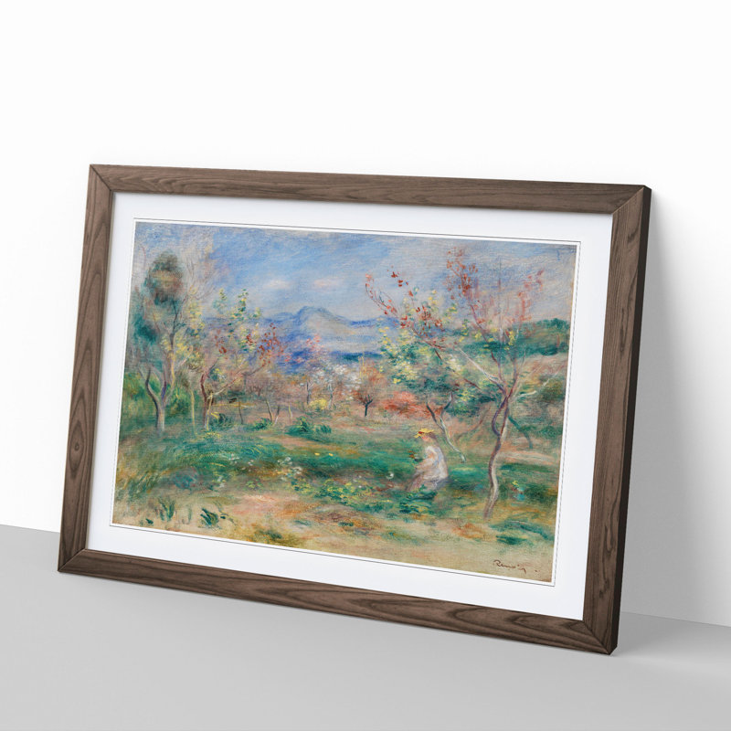 Girl in a Landscape by Pierre-Auguste Renoir - Framed Print, 48cm H x 65cm W x 2cm D, Walnut Framed