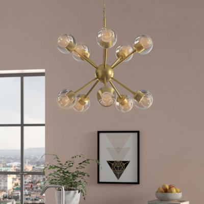 10-Light Gold Chandelier With Clear Glass Shades