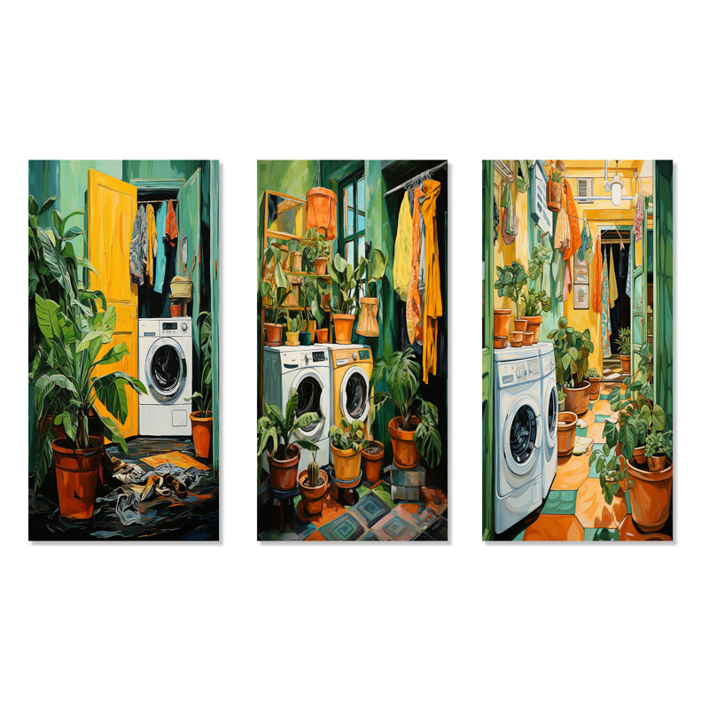 Blanchisserie Romm Jungle Adventure I - ensemble de 3 reproductions d'art sur toile, H 28 po x l 36 po, Toile tendue
