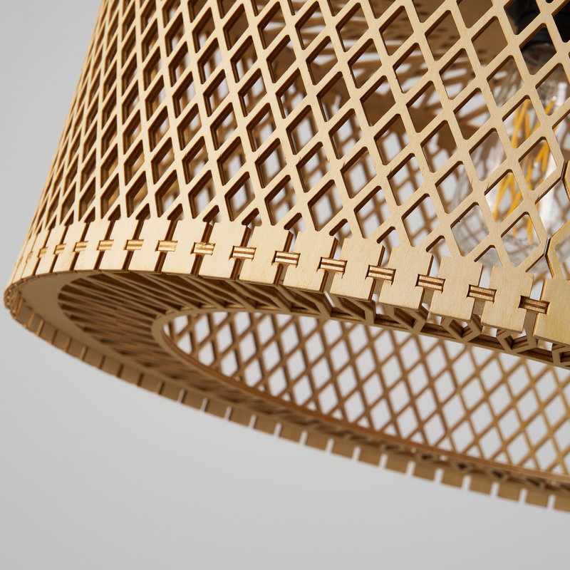 1 - Light Farmhouse Boho Wooden Caged Pendant Light