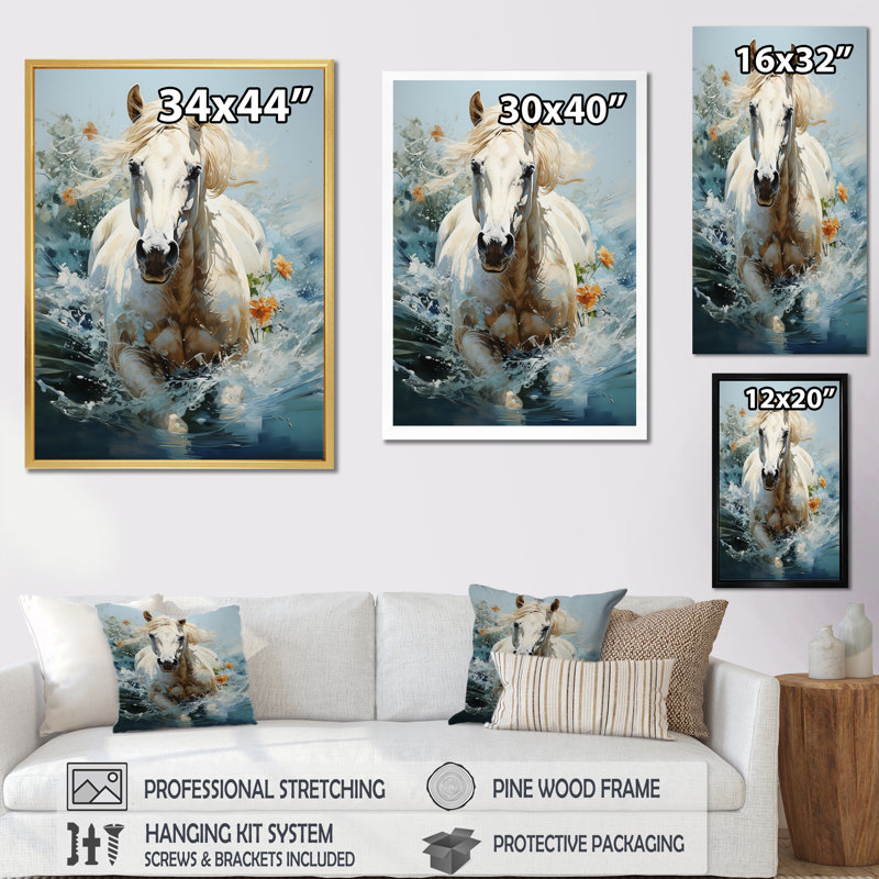 Majestic Gallop Horse I, Cadre photo argenté, H 20 po x l 12 po x P 1 po