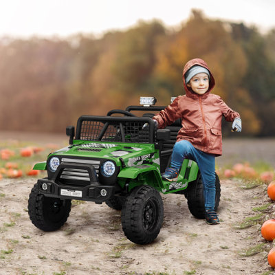 Qaba 12V Ride on Truck, Battery Powered Kids Electric Car with Parent Remote, 4 Suspension Wheels, Music, Horn & LED Lights for Ages 3-6 Years Old, Red