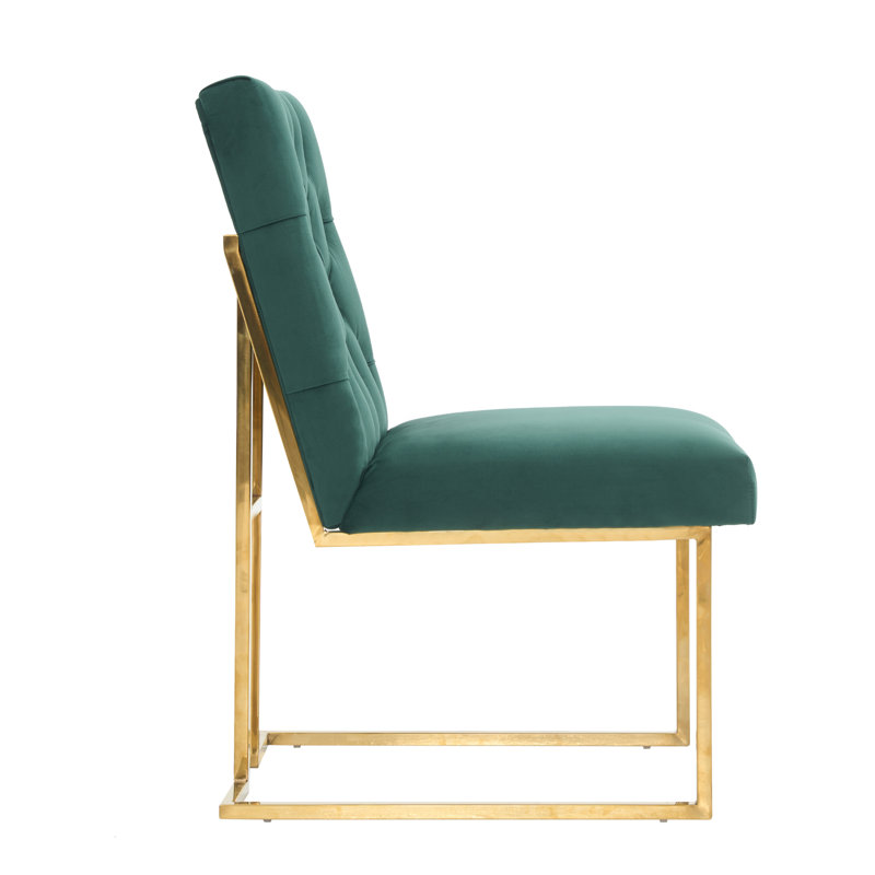 Luxury Tufted Velvet Dining Chair With Gold Frame, Green