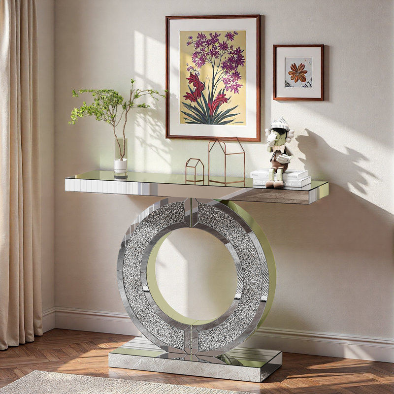 Console avec miroir en argent et base double