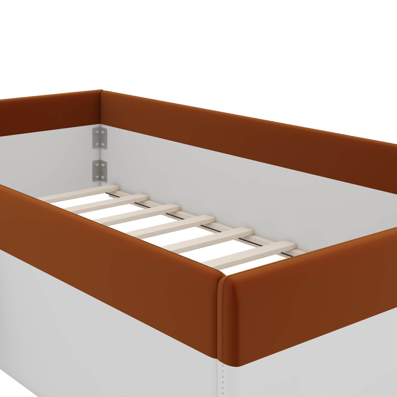 Upholstered Daybed Frame With Fence And Stairs, Brown/White, Twin