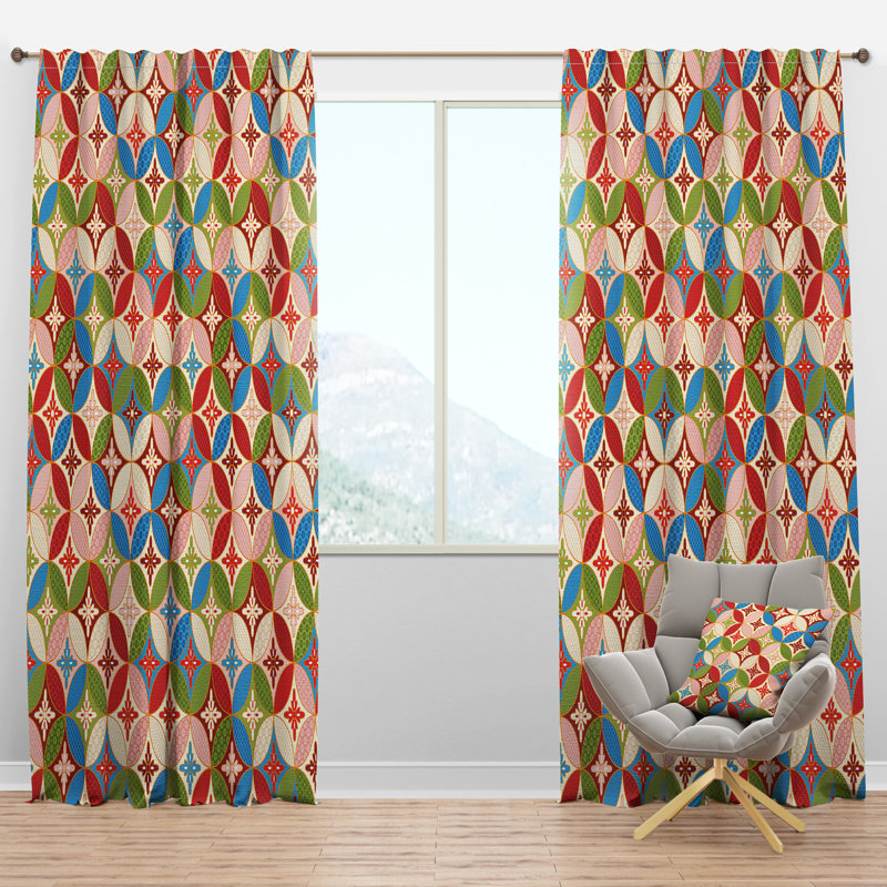 Circles Japanese Texture Geometric Semi-Sheer Thermal Rod Pocket Single Curtain Panel, 52"W x 63"L