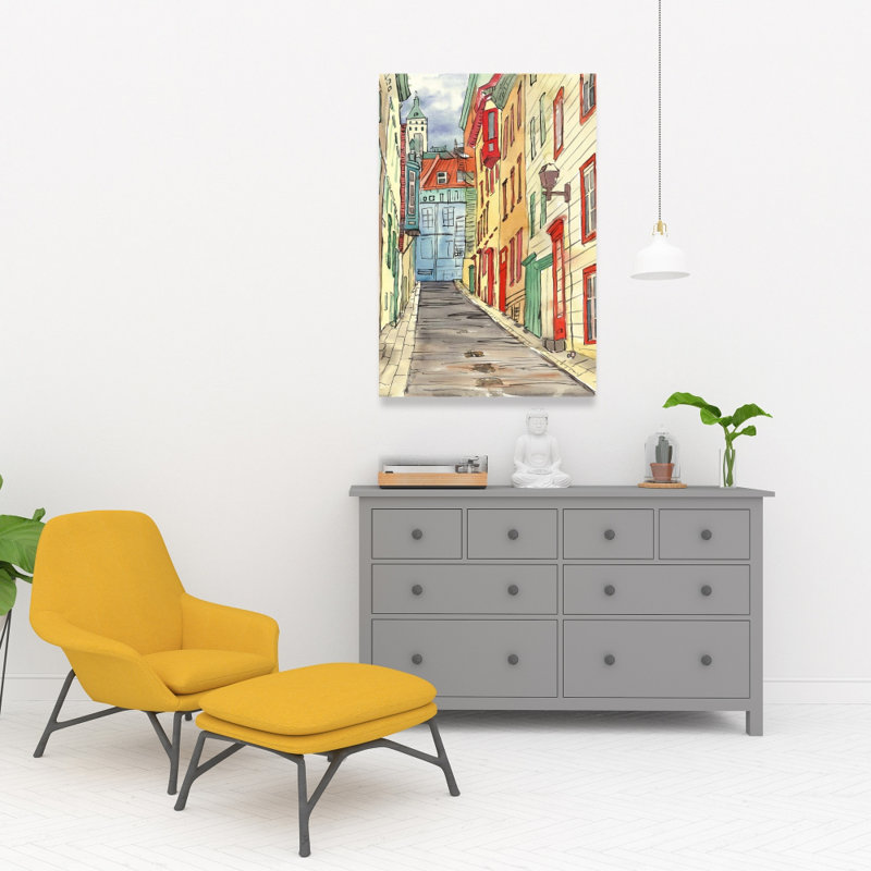 Lane in le petit champlain - Blue Building Canvas Art