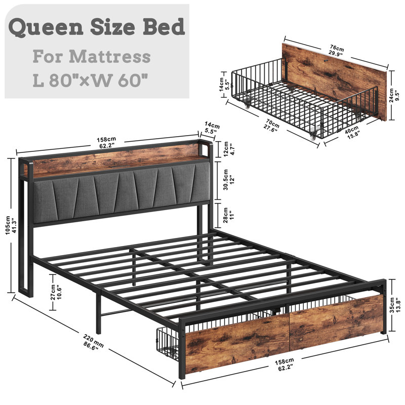 Zulema Upholstered Bookcase Storage Bed, Queen