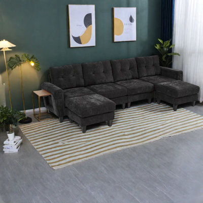 Canapé polyvalent en forme de U, revêtement en chenille, maison moderne