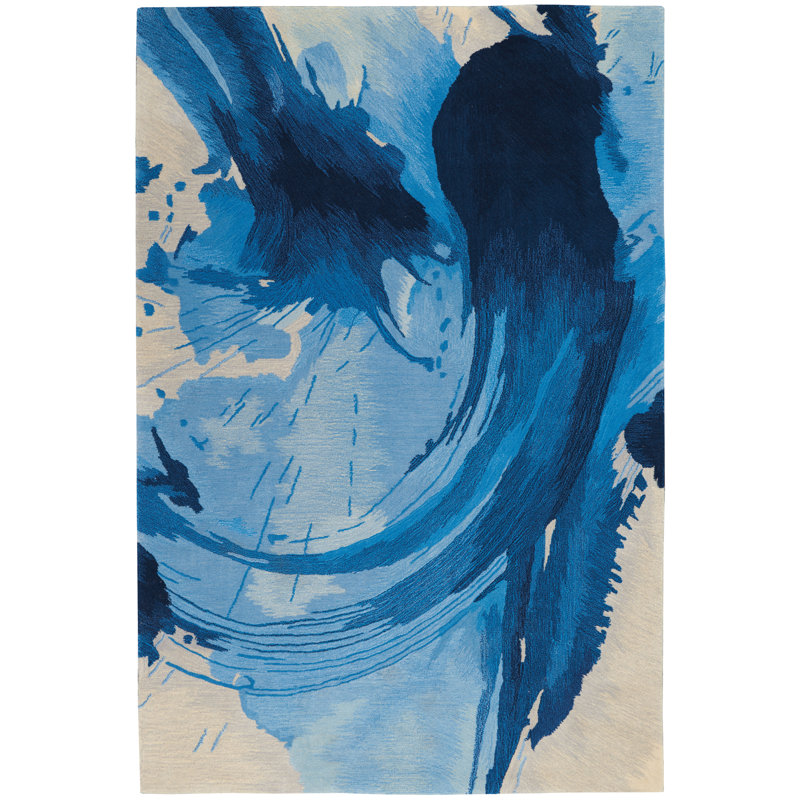 Tapis bleu en polyester touffeté à la main Yadhira, Rectangle 3 pi 9 po x 5 pi 9 po