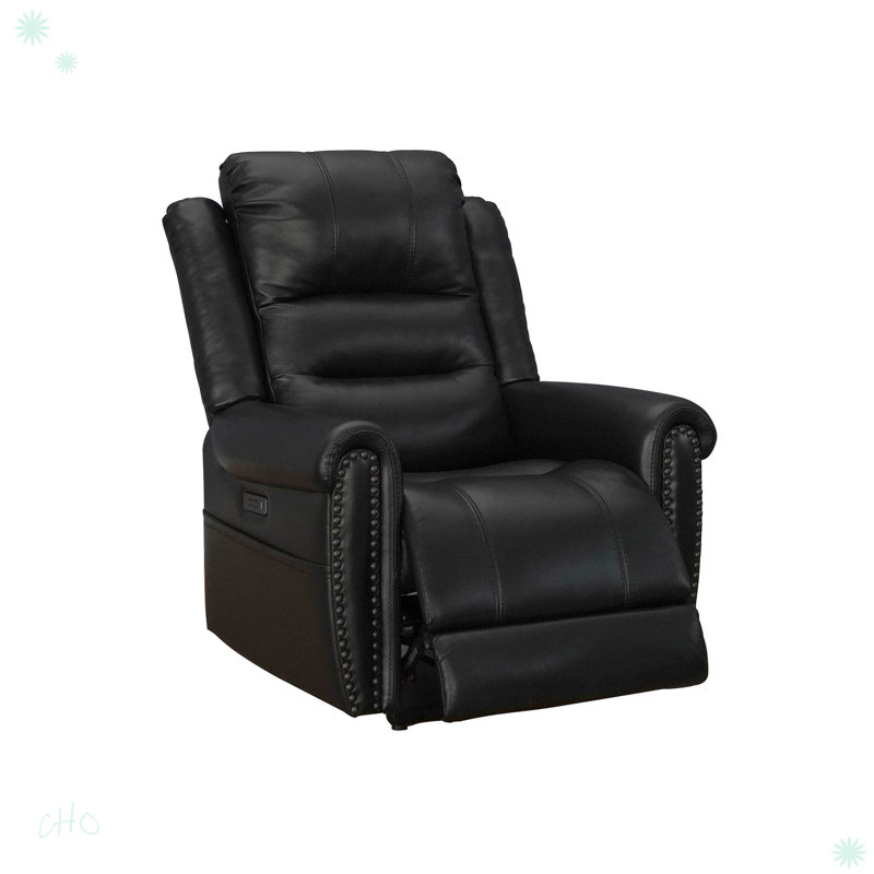 Leather With Nailhead Double Power Recliner