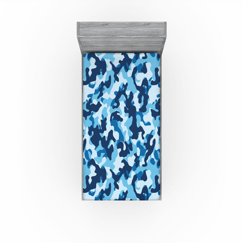 Drap-housse Ambesonne, paquet de 2, Drap-housse de taille simple, Camouflage bleu / noix de coco