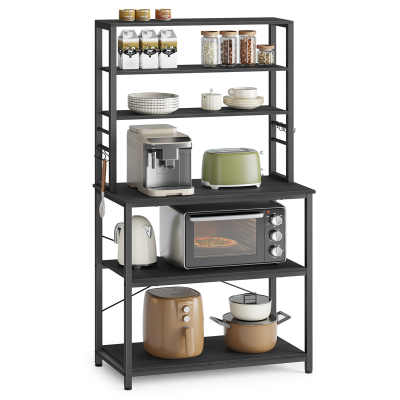 Steel Standard Baker's Rack with Microwave Compatibility, 65.7" H x 31.5" W x 15.7" D, Charcoal Gray and Black