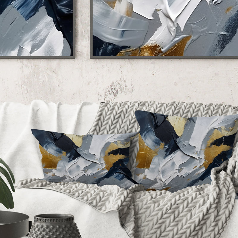 Coussin décoratif or et gris Abstractions II - formes abstraites