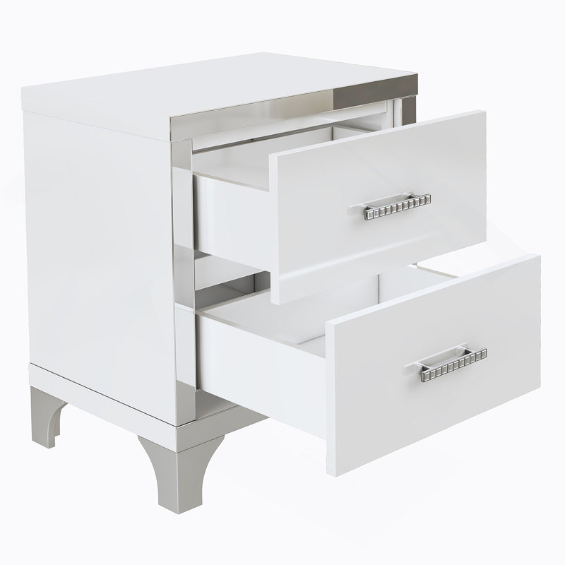 Élégante table de chevet ultrabrillante avec poignée en métal, Blanc