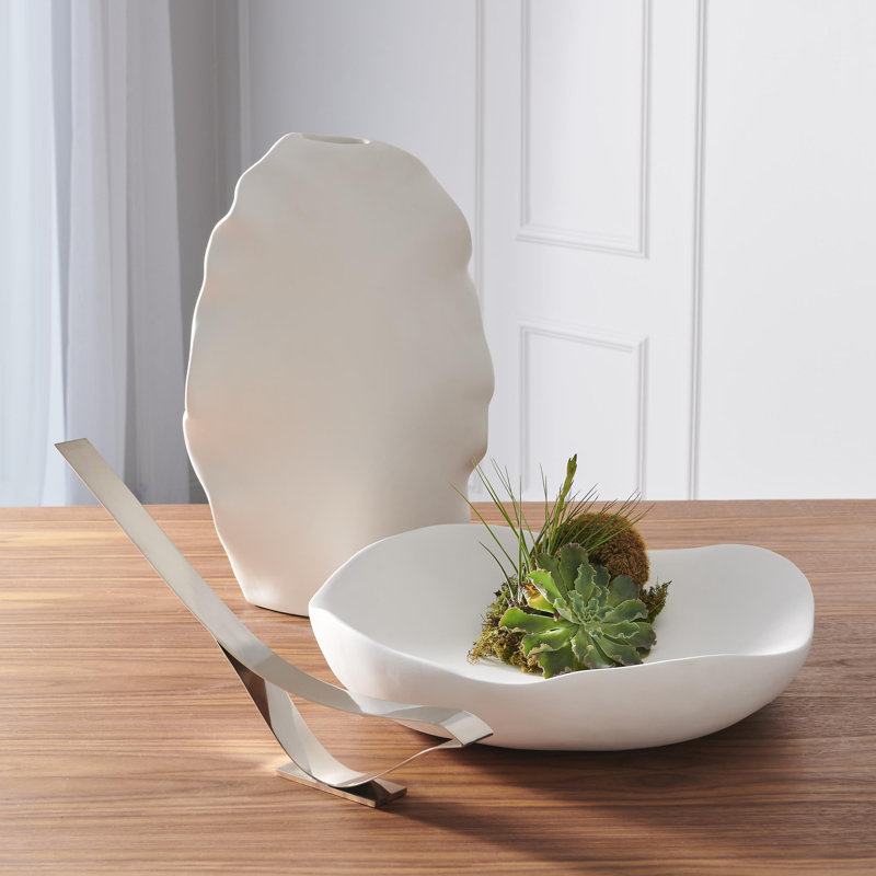 Organic Handmade Ceramic Decorative Bowl, 4.5" H x 18.5" W x 18.5" D