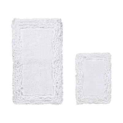 Courson Premium 100% Cotton 2-Piece Bath Rug Sets with Spray Latex Backing, Machine Washable, Luxurious Ruffle Pattern Super Absorbent & Tufted Weave Bath Mat for Bathroom