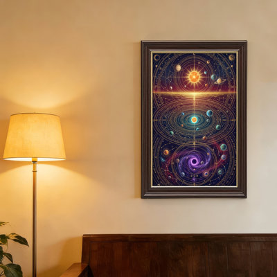 Art mural antique sur toile encadré doré pour le salon, la chambre à coucher, le bureau ou le vestibule - Décoration murale décorative avec galaxie cosmique