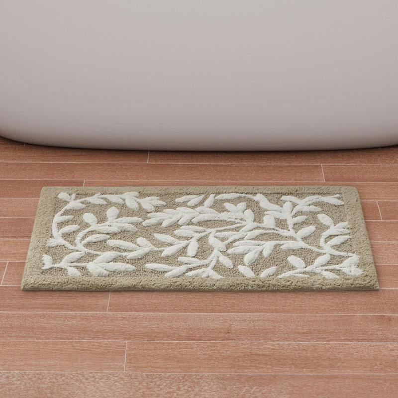 Tapis de salle de bain 100% coton touffeté à motif floral de haute et basse capitonnage, tapis de bain luxueux à poils moyens de qualité supérieure, séchage rapide, décor de salle de douche, taupe 21 x 34