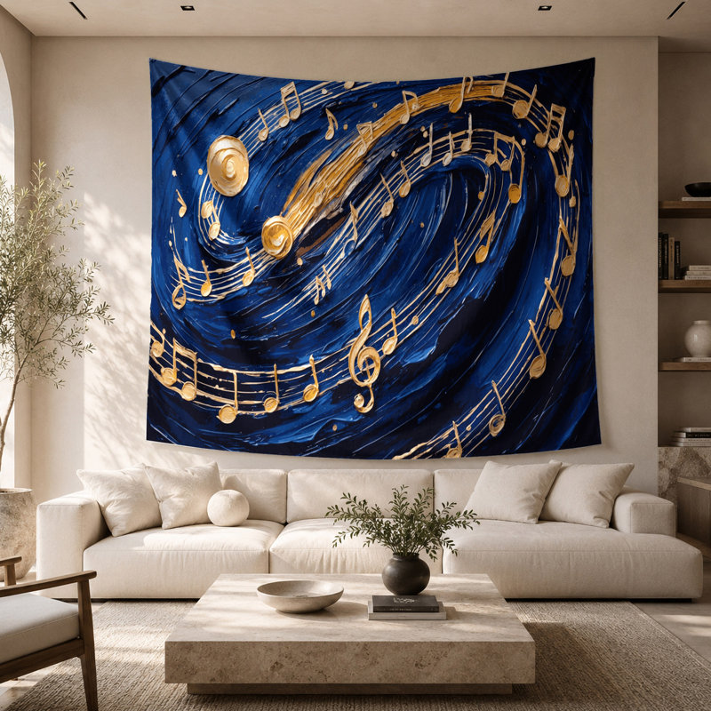 Tapisserie murale, notes et symboles musicaux, 26 po x 36 po