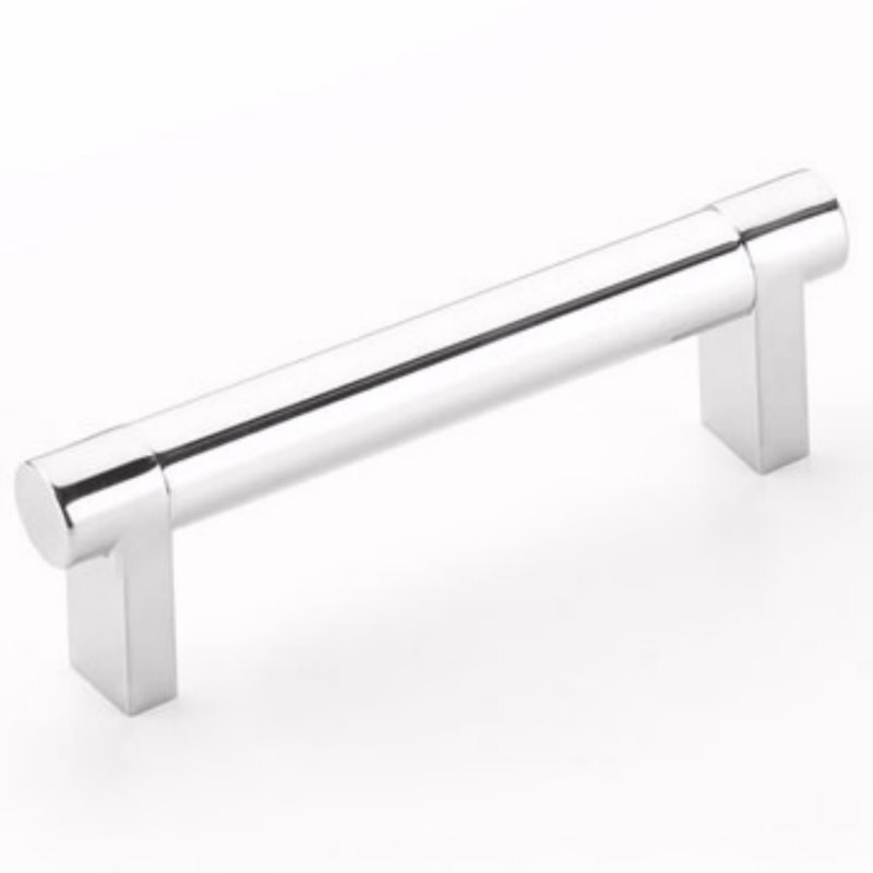 Emtek Select Cabinet Pull w/ Rectangular Stem & Smooth Bar, Polished Chrome, 4" Center to Center