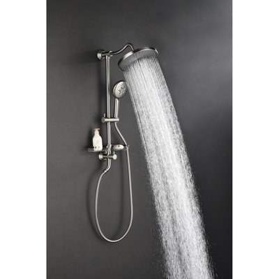 Shower Compilation Incorporating 10" Rainfall Showerhead, 4 Hand Shower, Adjustable Slide Bar And Soap Dish In Brushed Nickel With