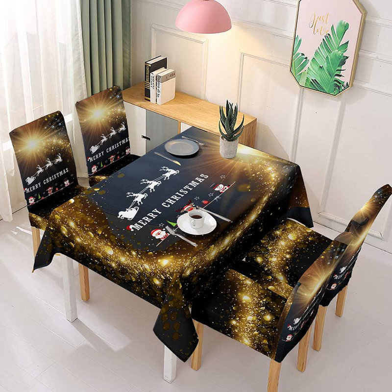 Housse de chaise de Noël 4 pièces, Noir et or