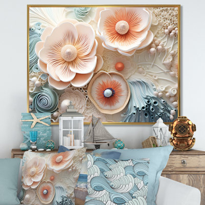 «Blue and White Coral Underwater Bouquet I - Coastal Coral Under Water», reproduction sur toile encadrée