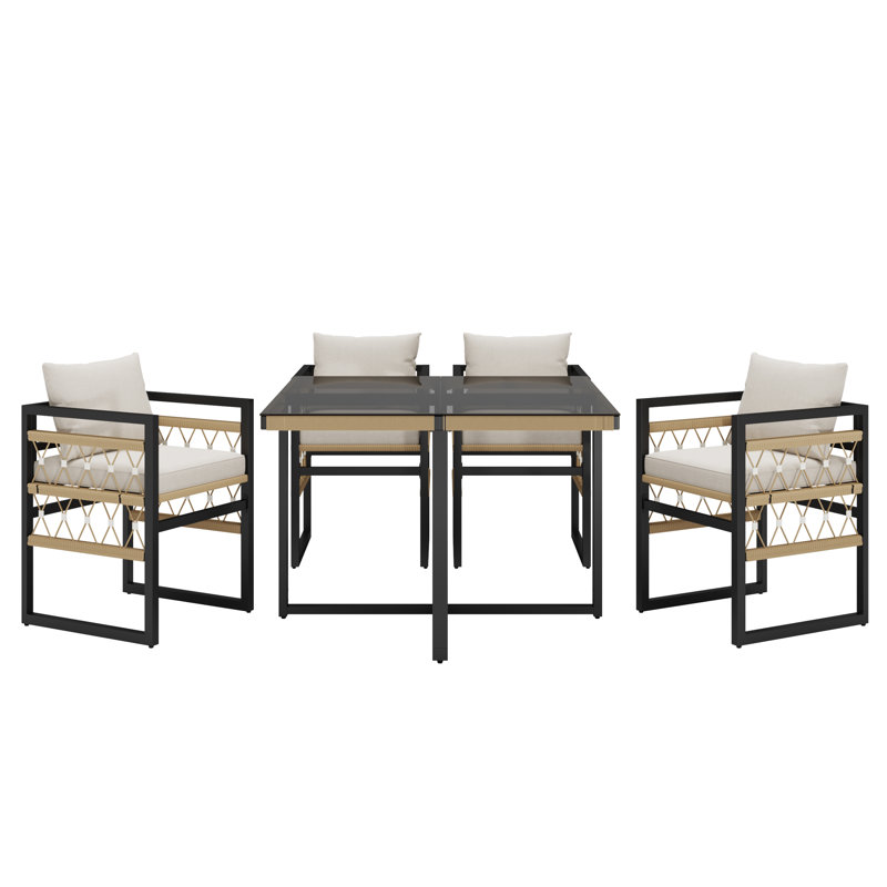 Garden Dining Set 4 Places With 1 Dining Table And 4 Chairs Beige