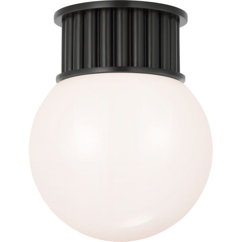 Nolan Flush Mount with White Glass Dome, Bronze, 11" H x 9" W x 9" D