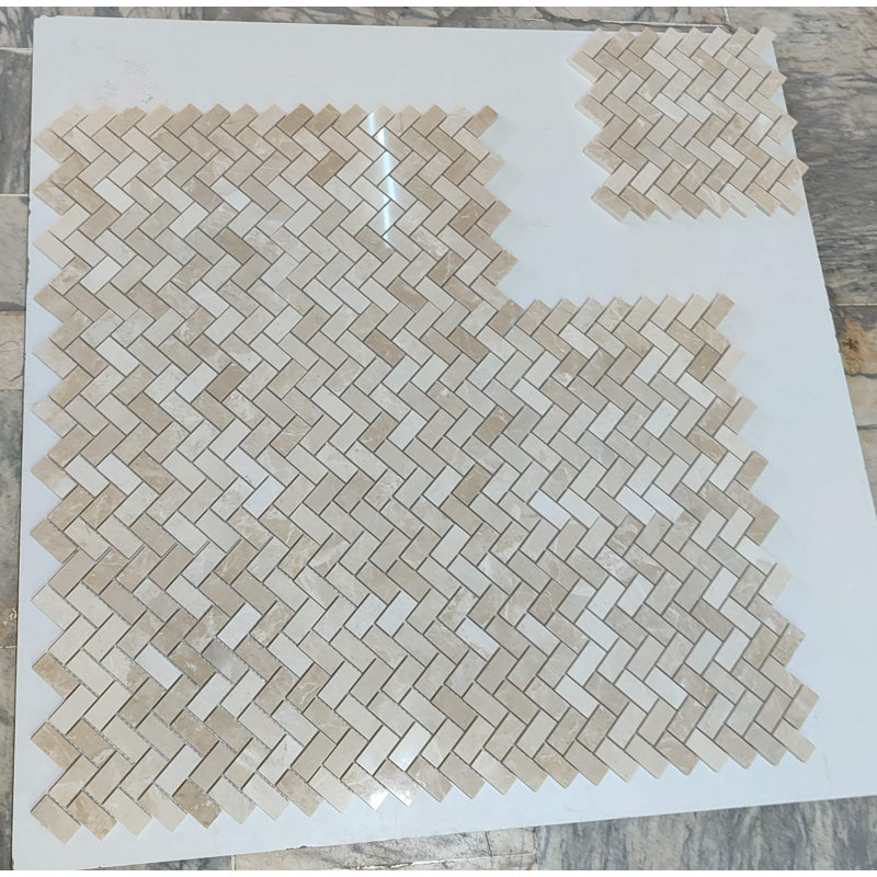 1" x 2" Marble Herringbone Mosaic Wall & Floor Tile, Botticino